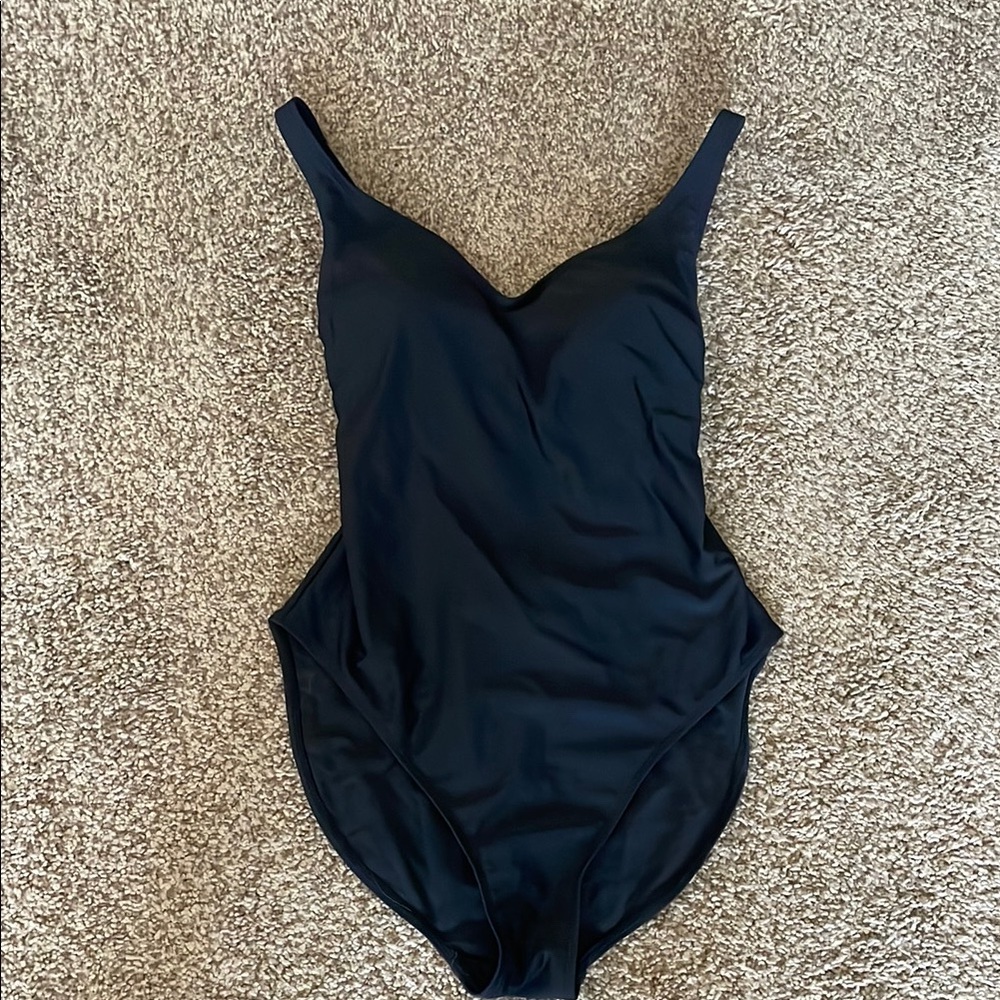 Black One-Piece Swimsuit. Medium coverage bottom.